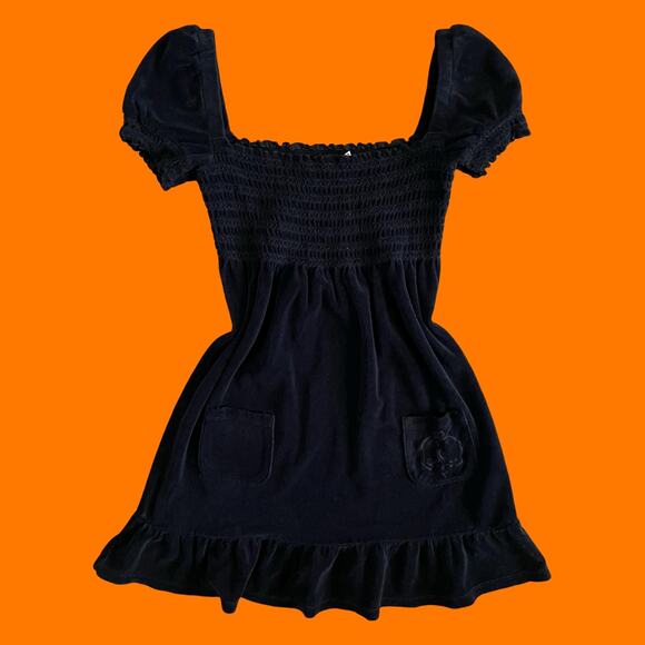 00's vintage black terry cloth y2k baby doll mini dress SMALL juicy couture - Picture 1 of 7